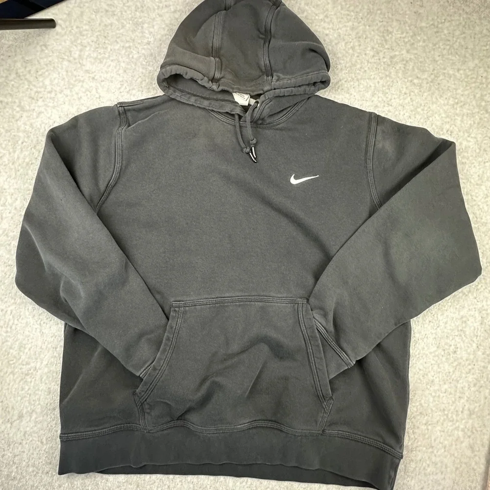 Nike Mens XL Embroidered Swoosh Hoodie Faded Black Pullover Fleece Sweatshirt
